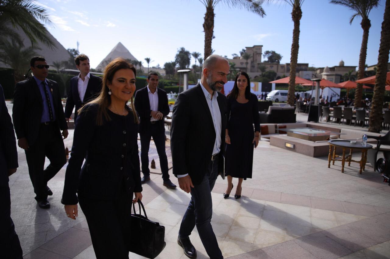 Investment Minister Sahar Nasr and Uber CEO Darak Khsroshahi